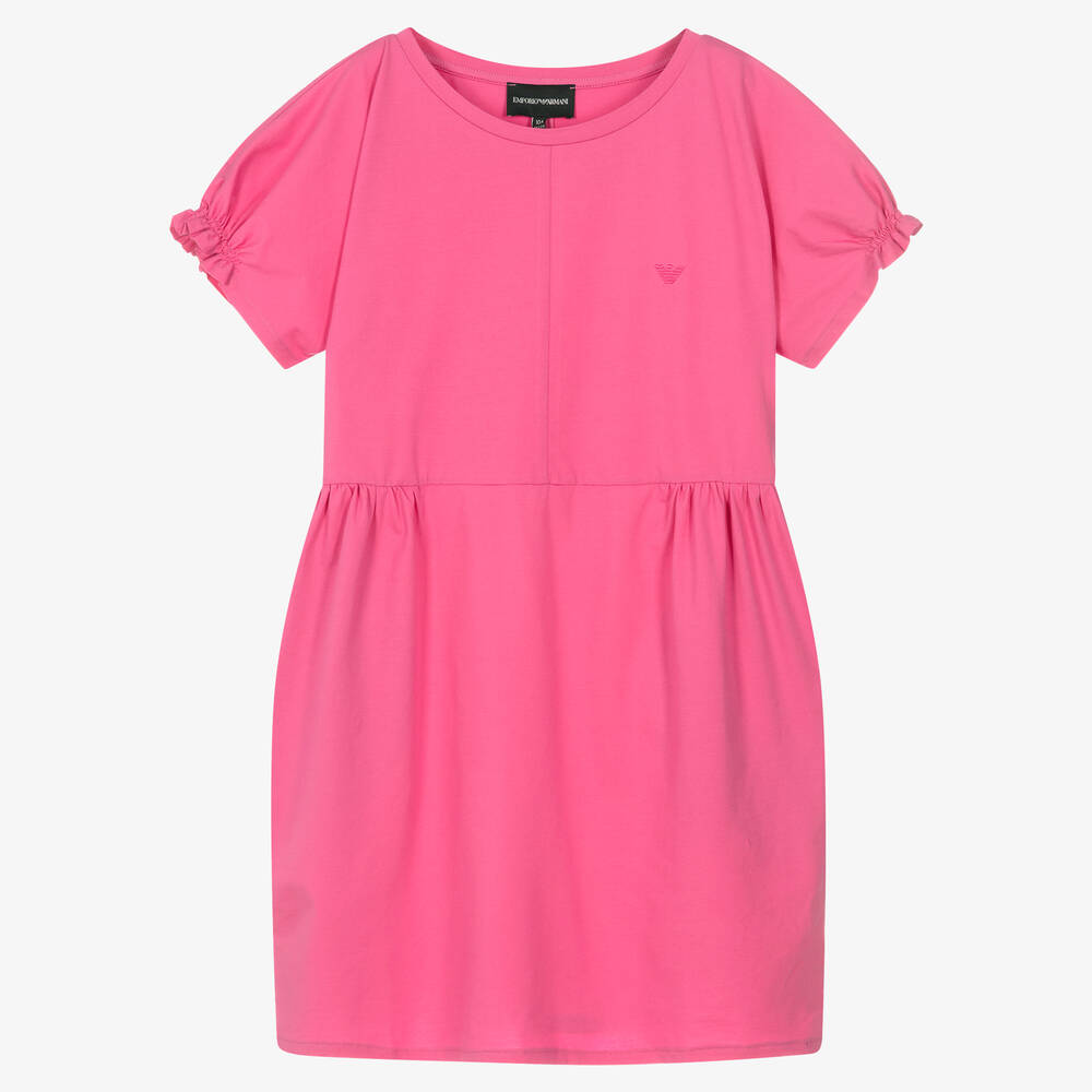 Emporio Armani-Teen Girls Pink Cotton Logo Dress | Childrensalon Outlet