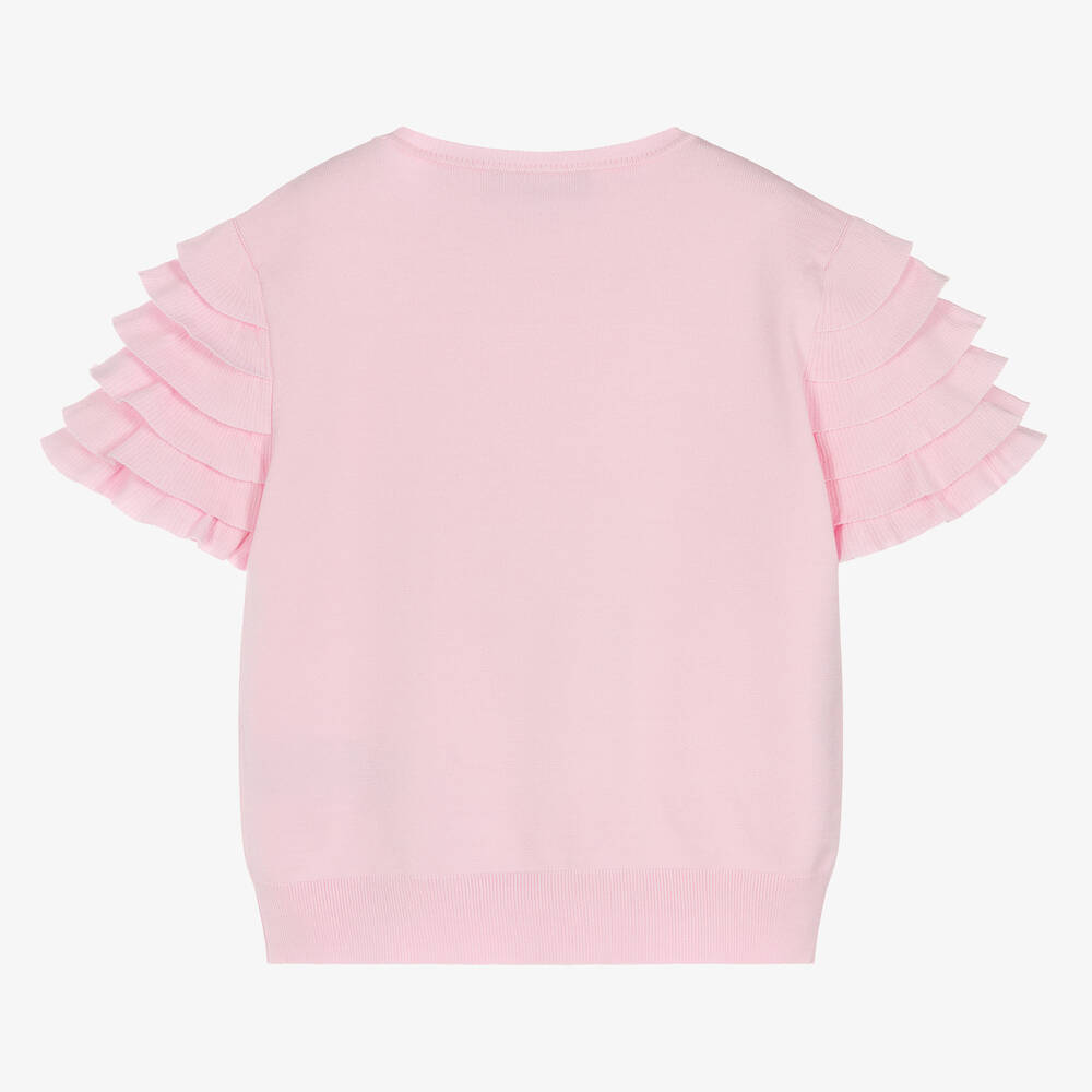 Emporio Armani Teen Girls Pink Knit Ruffle Sleeve T shirt Childrensalon Outlet