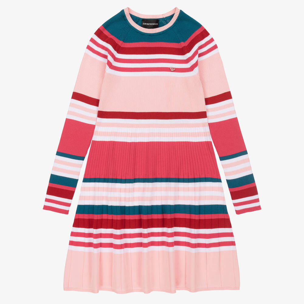 Emporio Armani - فستان مزيج فيسكوز محبوك لون زهري وأحمر | Childrensalon