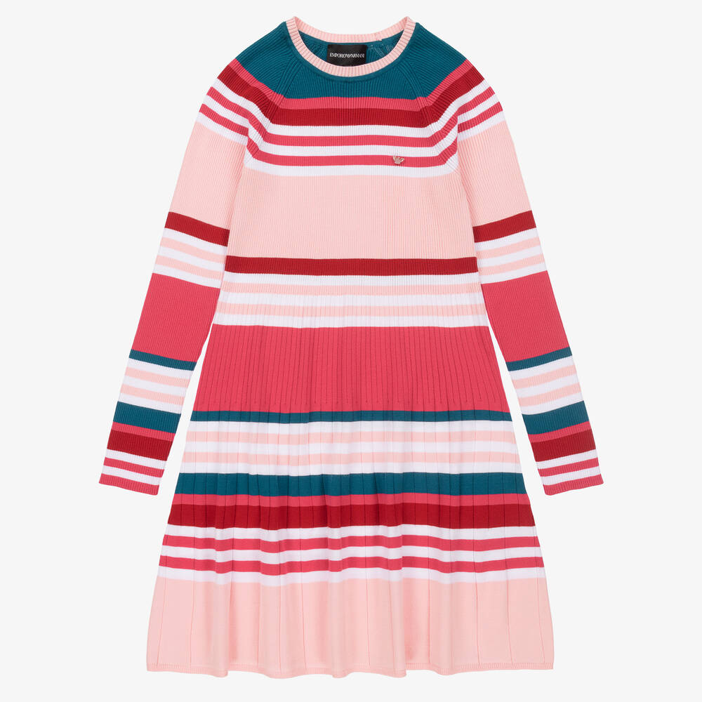 Emporio Armani-فستان مزيج فيسكوز محبوك لون زهري وأحمر | Childrensalon Outlet