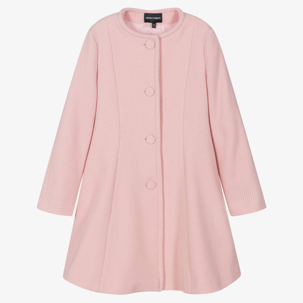 Emporio Armani - Teen Girls Pink Ribbed Wool Coat | Childrensalon