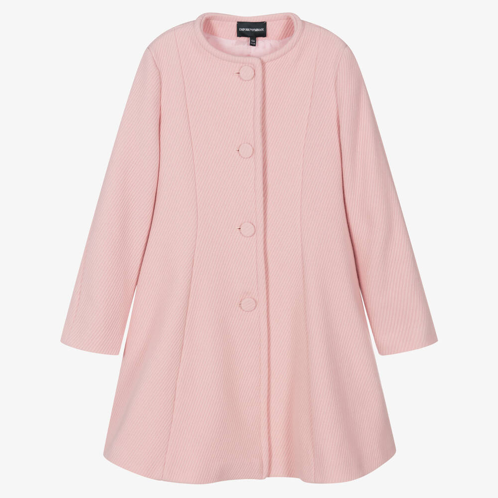 Emporio Armani - Gerippter Teen Wollmantel in Rosa | Childrensalon