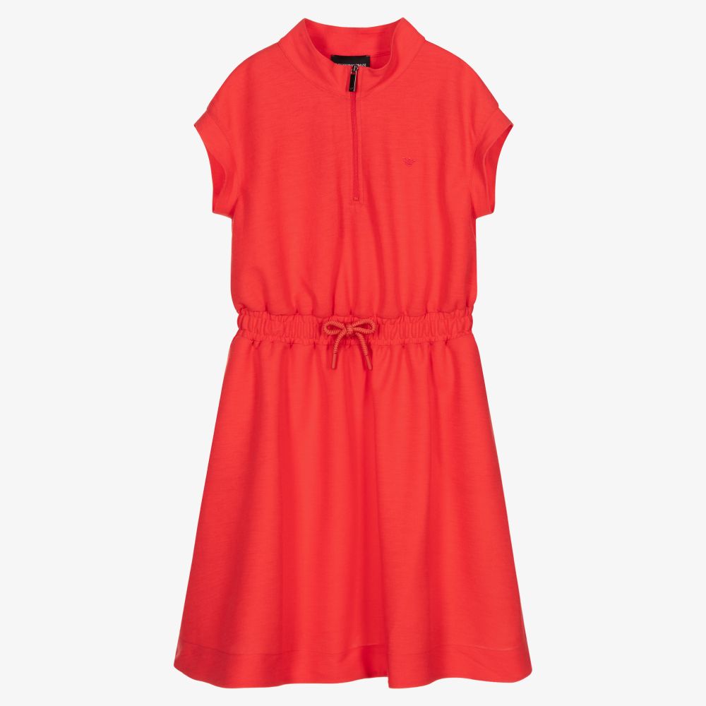 Emporio Armani - فستان تينز بناتي مزيج قطن وفيسكوز لون أحمر | Childrensalon
