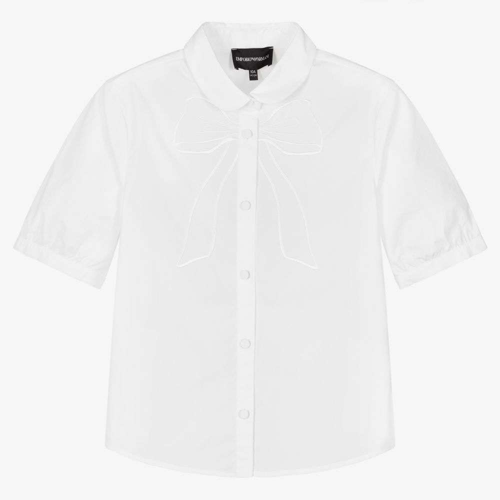 Emporio Armani - Белая блузка с бантом для девочек-подростков | Childrensalon