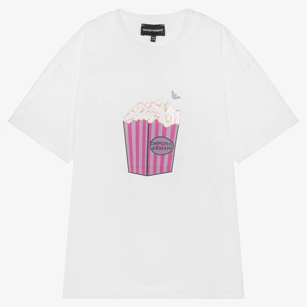 Emporio Armani - Teen Girls White Cotton Popcorn T-Shirt | Childrensalon