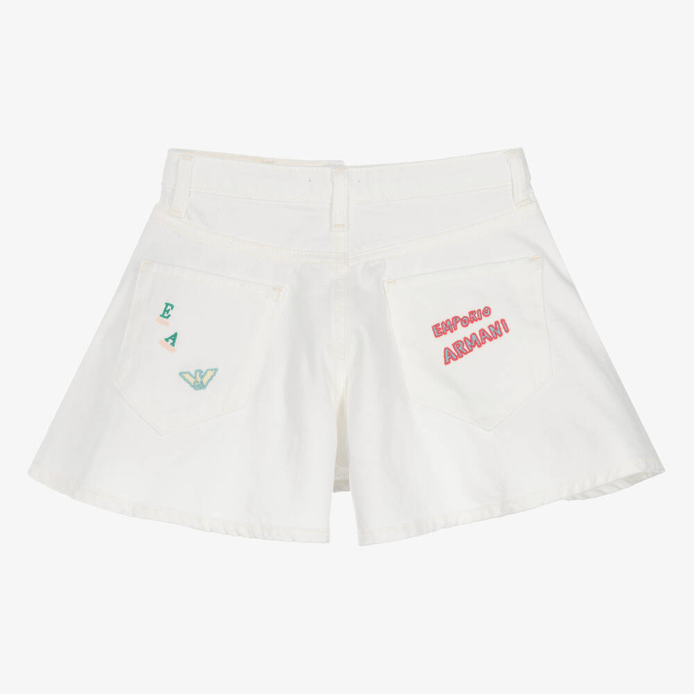 Emporio Armani-Teen Girls White Denim Flared Shorts | Childrensalon Outlet