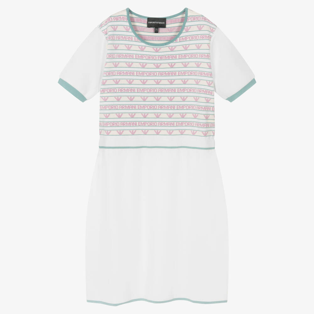 Emporio Armani - Teen Girls White Knitted Logo Dress | Childrensalon