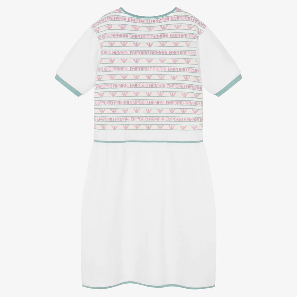Emporio Armani-Teen Girls White Knitted Logo Dress | Childrensalon Outlet