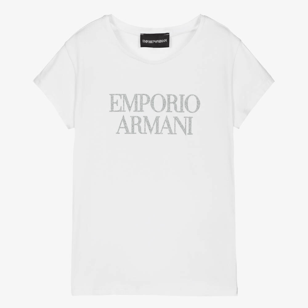Emporio Armani-Teen Girls White Logo T-Shirt | Childrensalon Outlet