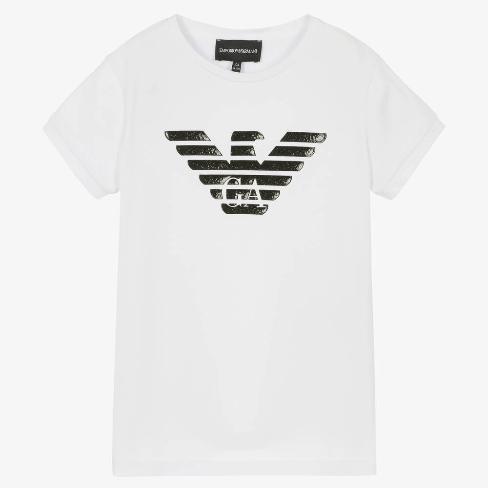 Emporio Armani - T-shirt blanc ado fille | Childrensalon