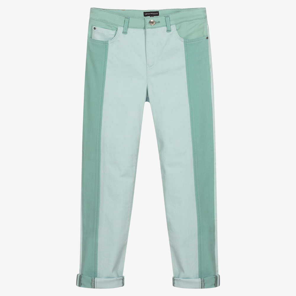 Emporio Armani-Зеленые джинсы с цветовыми блоками для подростков | Childrensalon Outlet