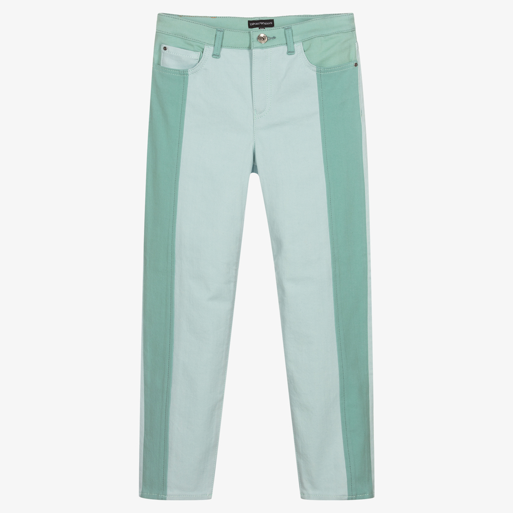 Emporio Armani - Зеленые джинсы с цветовыми блоками для подростков | Childrensalon