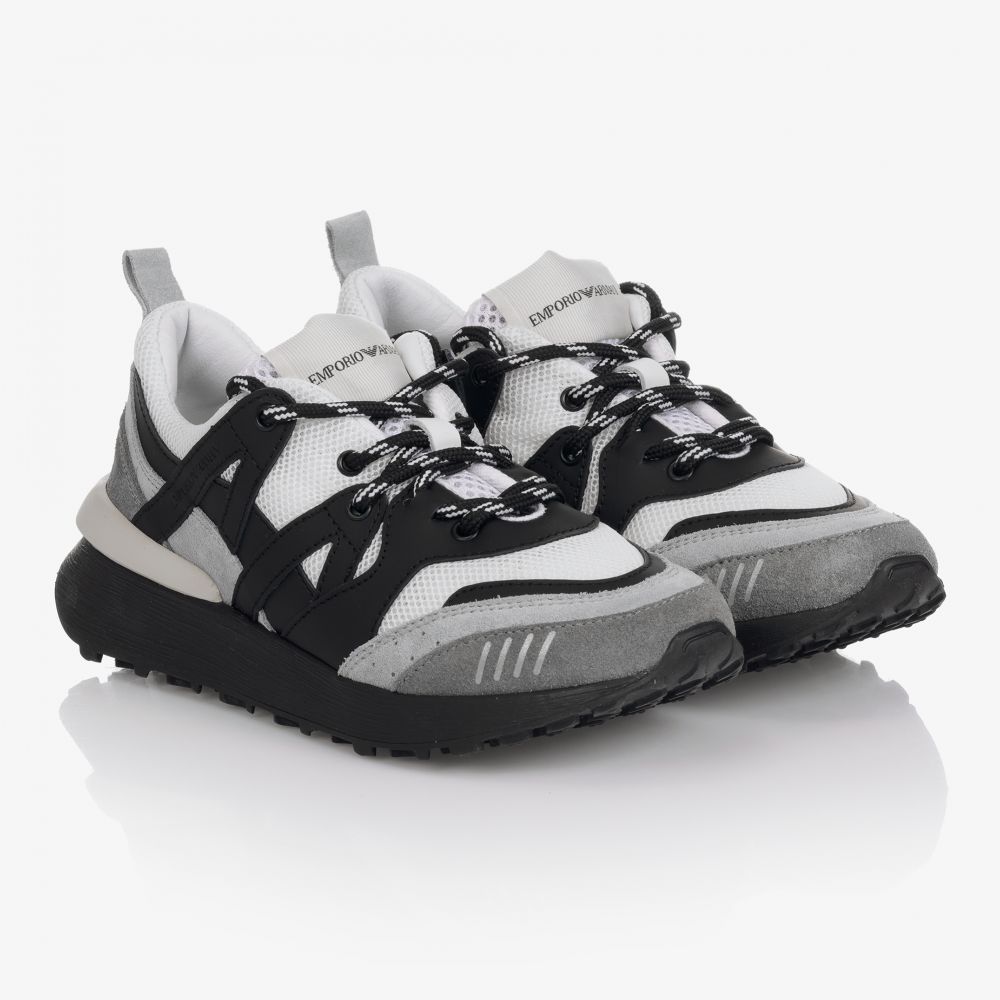 Emporio Armani Teen Grey Black Trainers Childrensalon Outlet