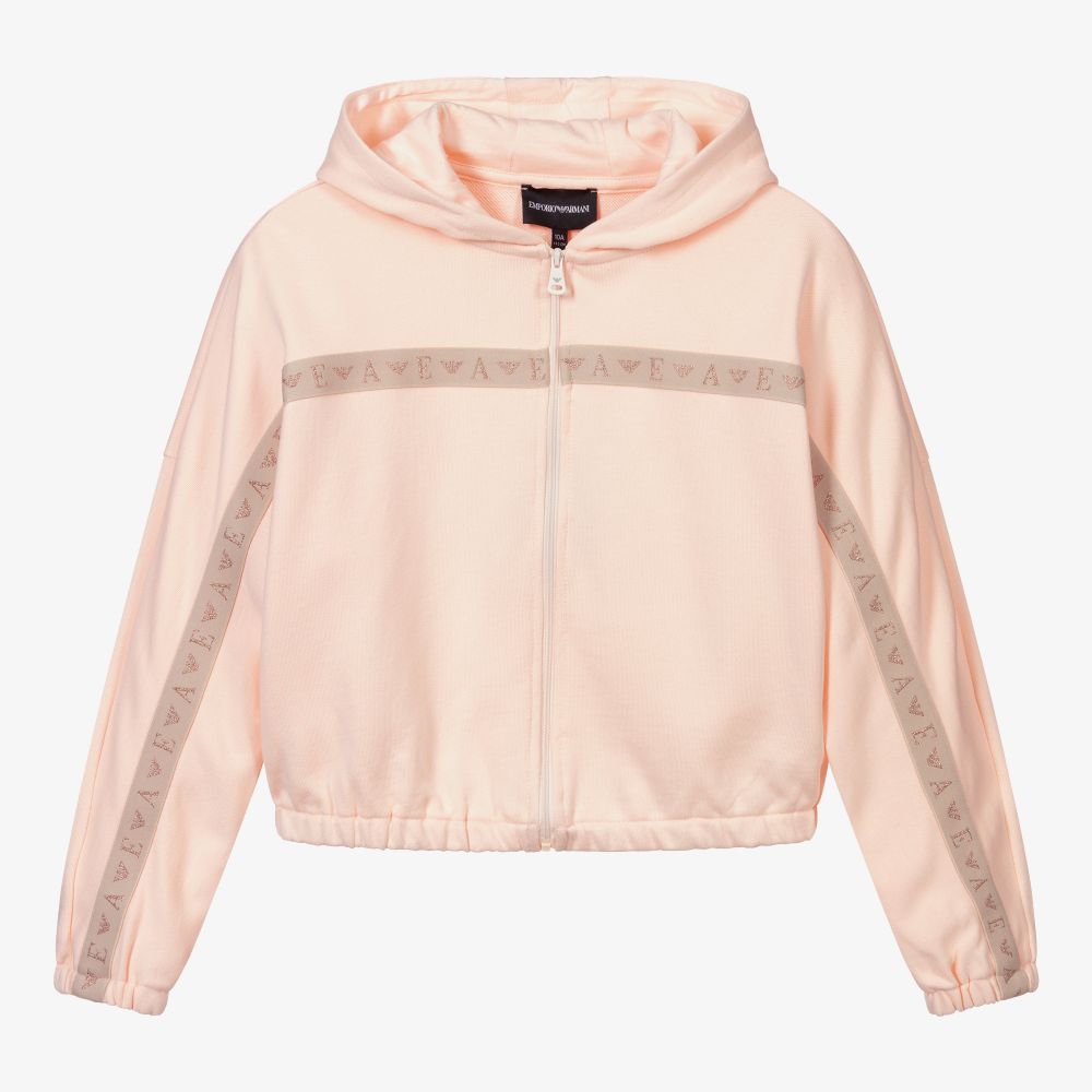 Emporio Armani - Veste à capuche zippée rose Ado | Childrensalon