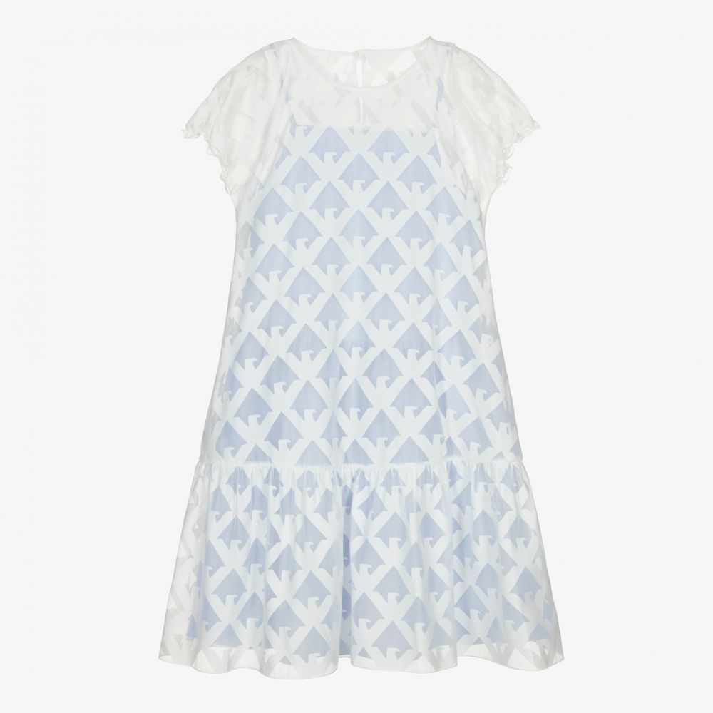 Emporio Armani-Teen White & Blue Organza Dress | Childrensalon Outlet