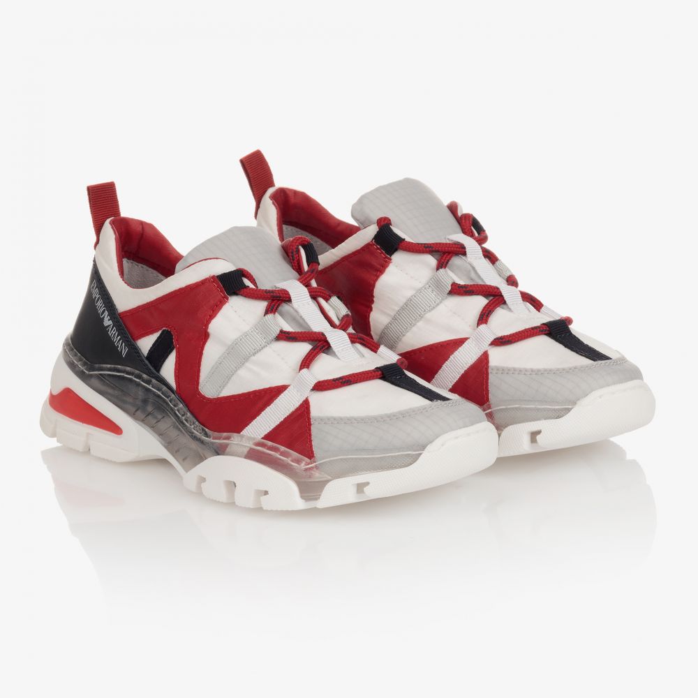 Emporio Armani - Teen White & Red Trainers | Childrensalon