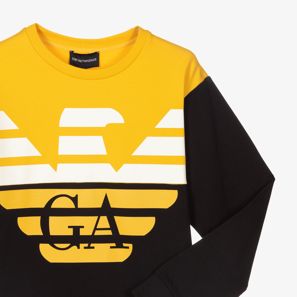 إEmporio Armani-سويتشيرت تينز ولادي قطن جيرسي لون أصفر | Childrensalon Outlet