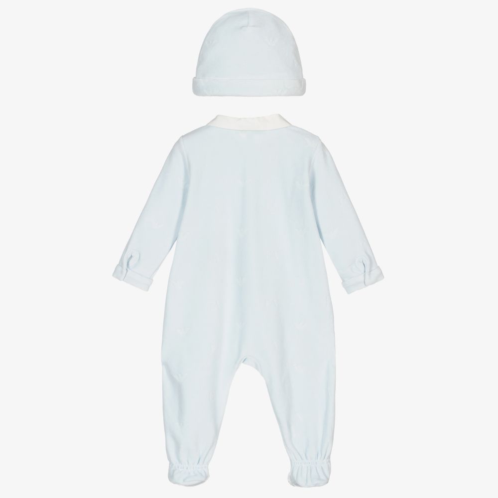Emporio Armani-Velour Babygrow & Hat Gift Set | Childrensalon Outlet