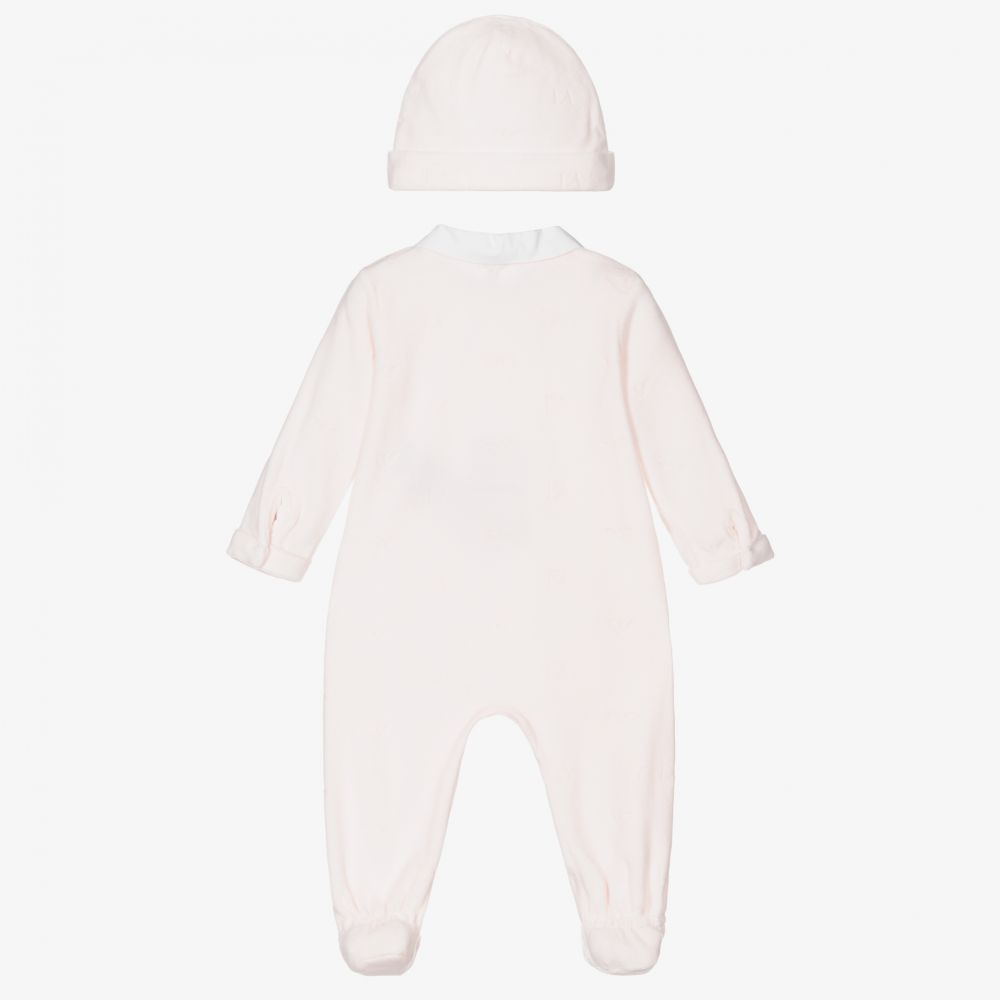 Emporio Armani Velour Babygrow Hat Gift Set Childrensalon Outlet