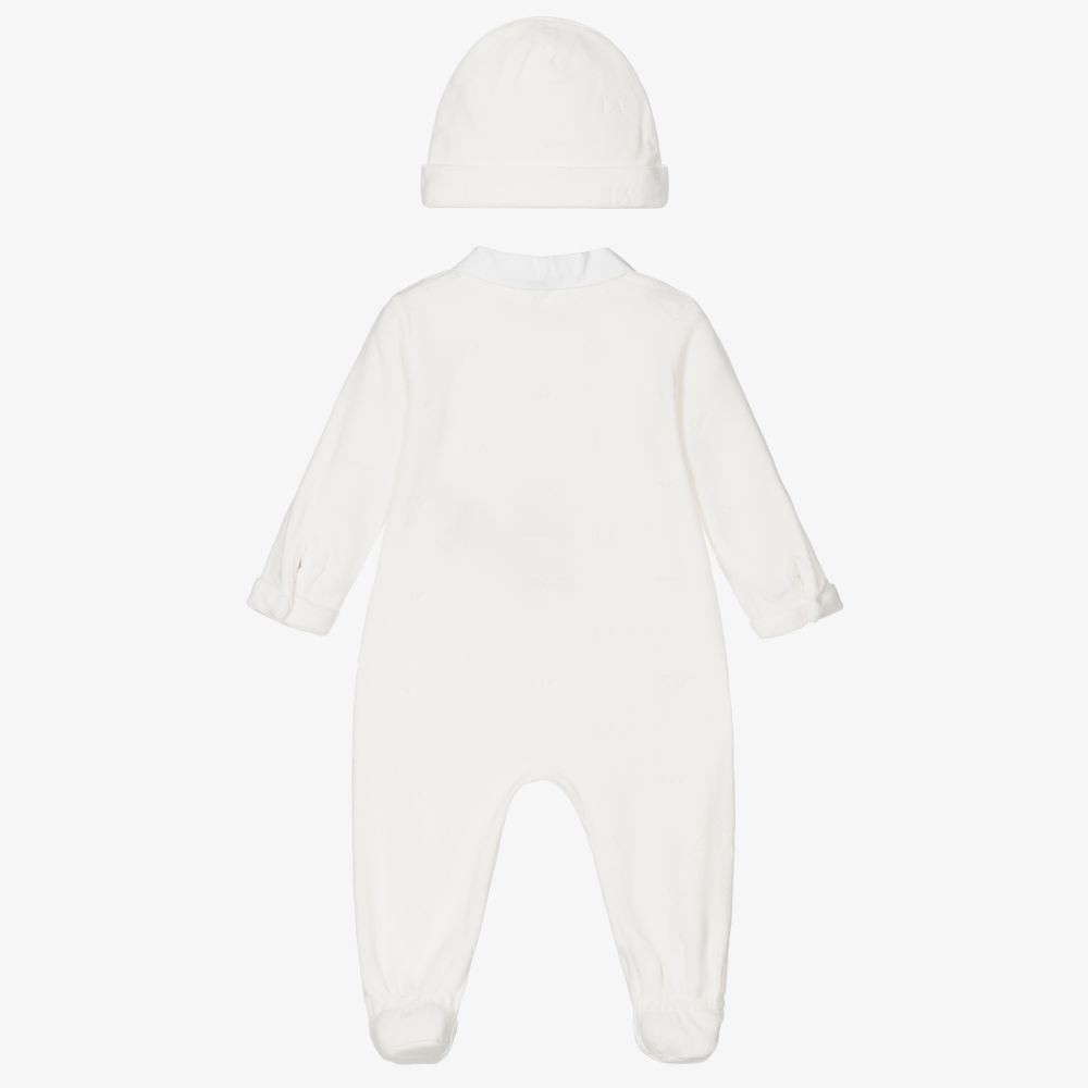 Emporio Armani-Velour Babygrow & Hat Gift Set | Childrensalon Outlet