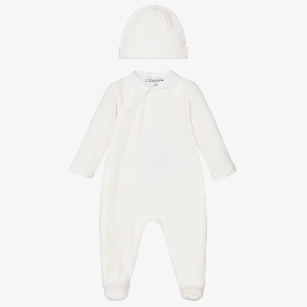 Emporio Armani - Velour Babygrow & Hat Gift Set | Childrensalon