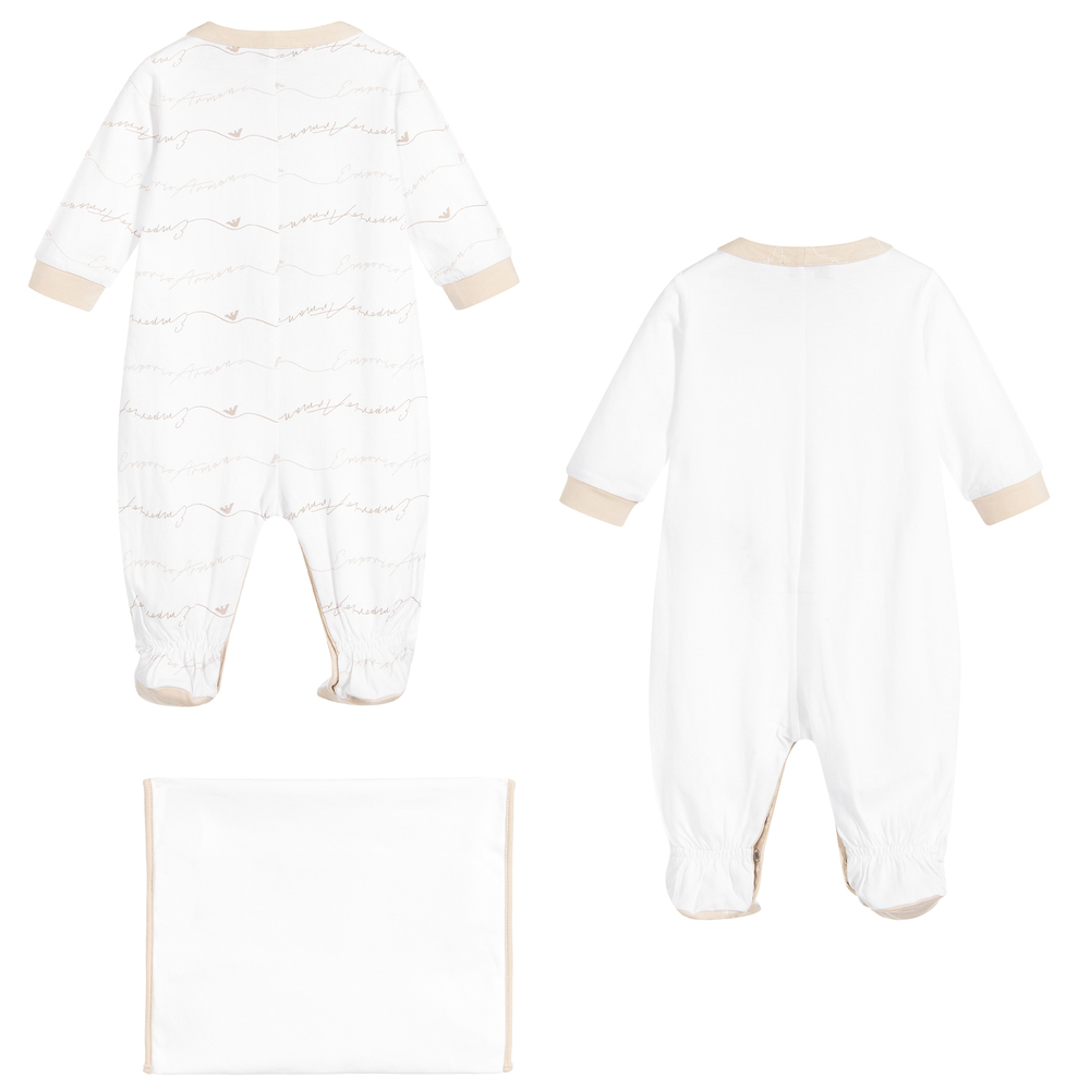 Emporio Armani-White & Beige Babysuit Set | Childrensalon Outlet