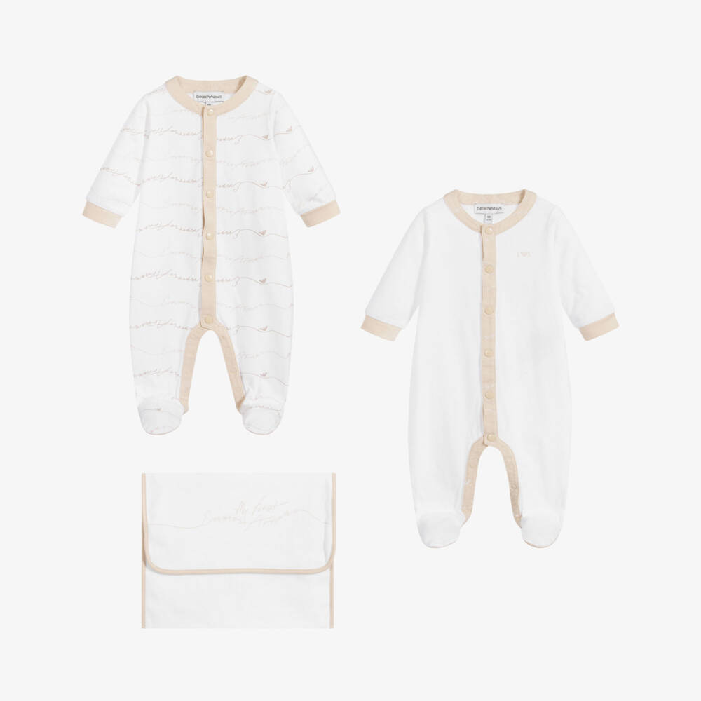 Emporio Armani-White & Beige Babysuit Set | Childrensalon Outlet