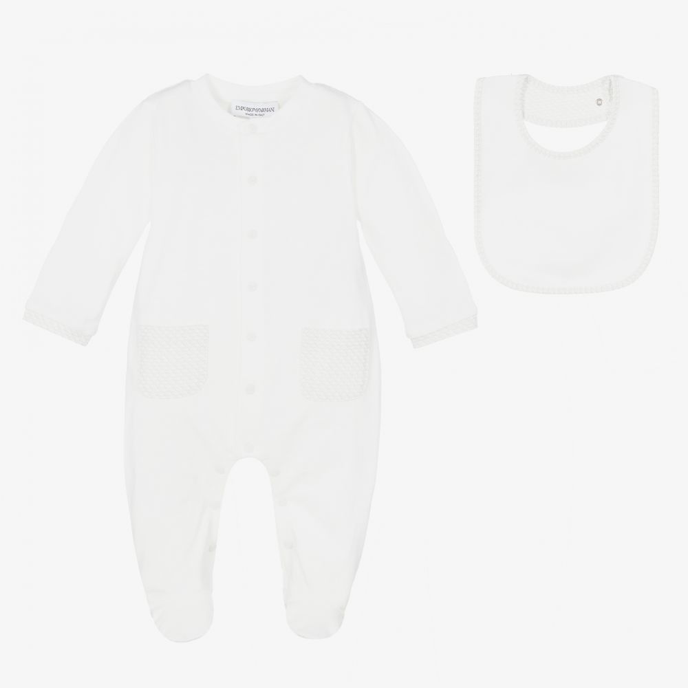 Emporio Armani - Strampler-Set in Weiß und Beige | Childrensalon