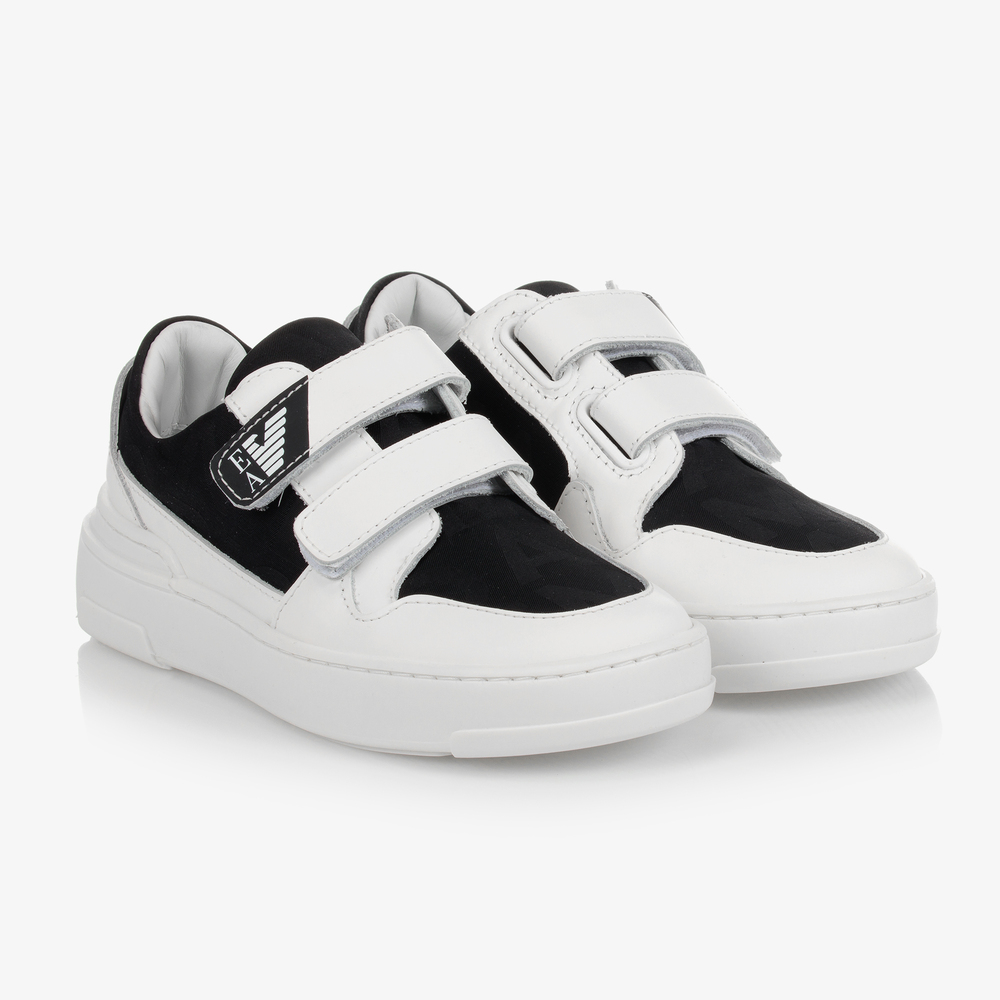 Emporio Armani - Черно-белые кроссовки на липучках | Childrensalon