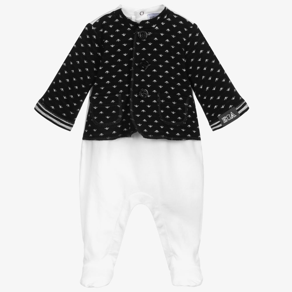 Emporio Armani-White & Blue Logo Babygrow | Childrensalon Outlet