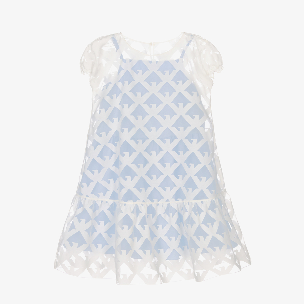 Emporio Armani - Бело-голубое платье из органзы | Childrensalon