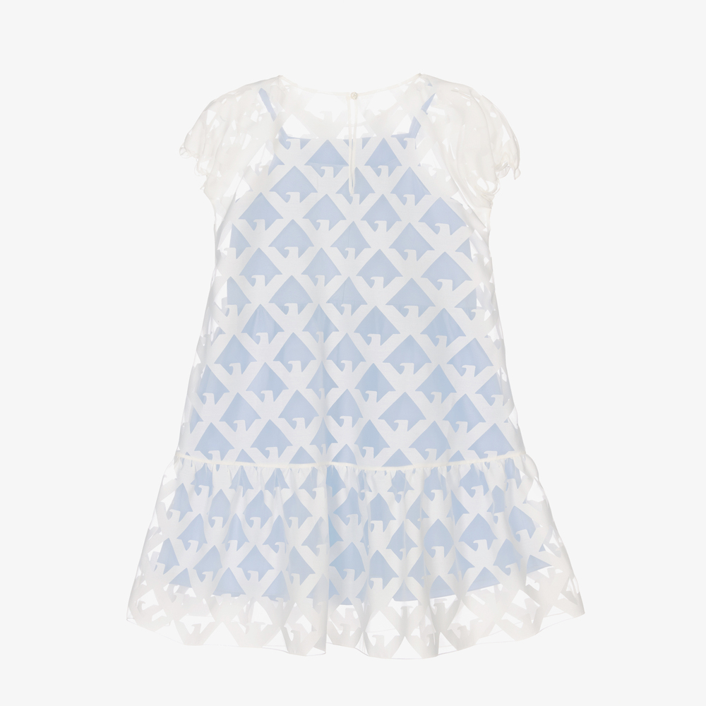 Emporio Armani-فستان أورغانزا لون أبيض وأزرق | Childrensalon Outlet