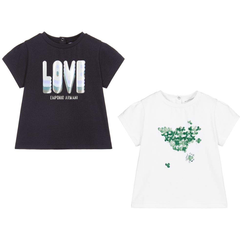 Emporio Armani - White & Blue T-Shirts (2 Pack) | Childrensalon