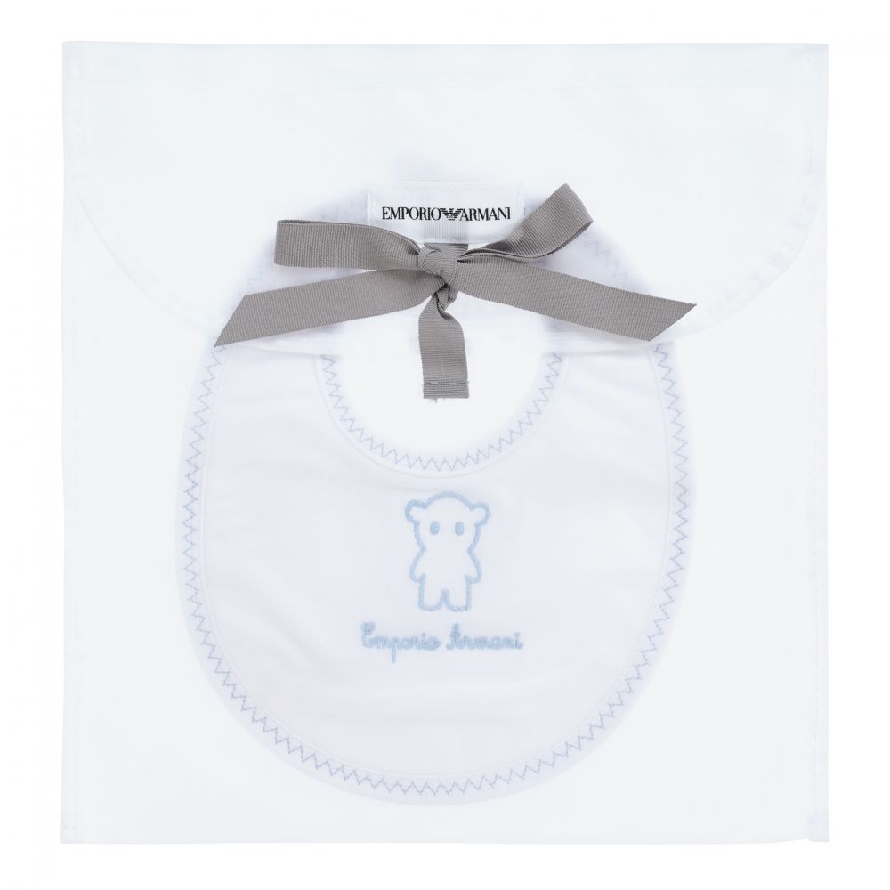 إمبوريو أرماني-مريلة قطن لون أبيض وأزرق للأطفال | Childrensalon Outlet