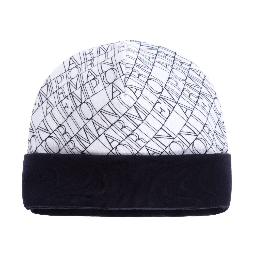 Emporio Armani - White Cotton Logo Baby Hat | Childrensalon