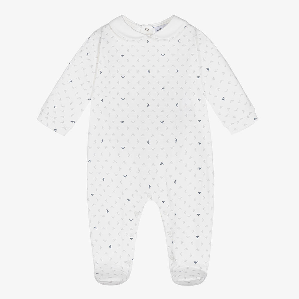 Emporio Armani - White Cotton Logo Babygrow | Childrensalon