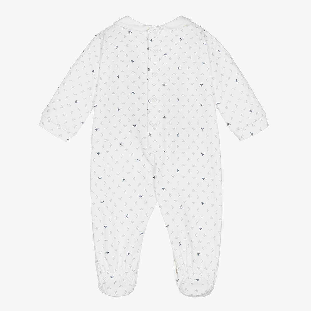 Emporio Armani-White Cotton Logo Babygrow | Childrensalon Outlet