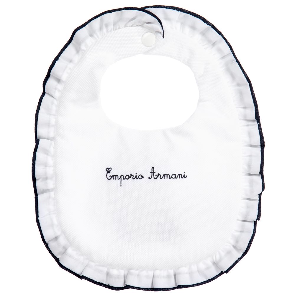 Emporio Armani - مريلة قطن بيكيه لون أبيض وكحلي للمولودات | Childrensalon