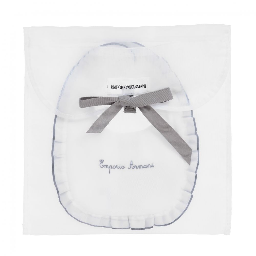 Emporio Armani-White Cotton Logo Bib | Childrensalon Outlet
