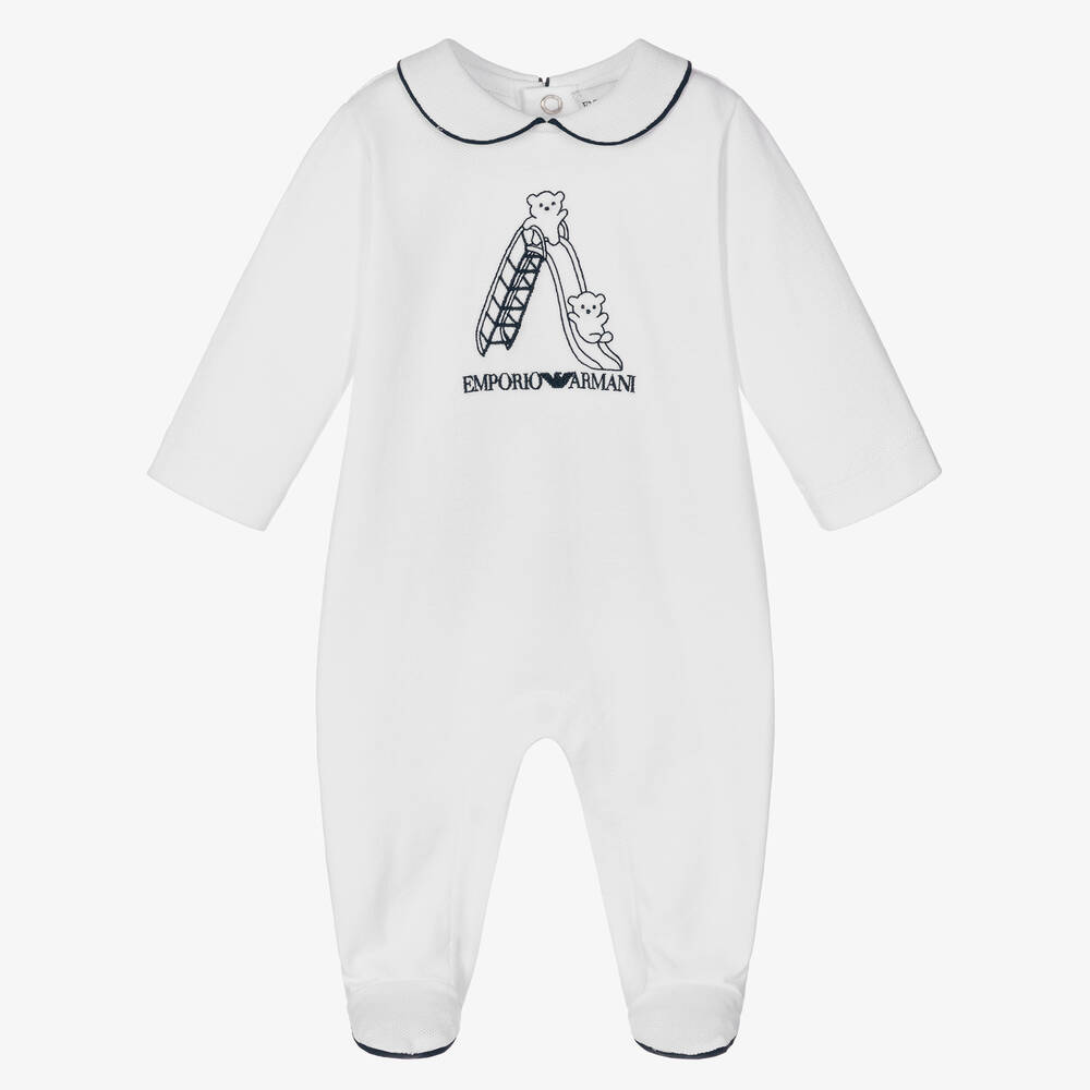Emporio Armani - White Cotton Piqué Logo Babygrow