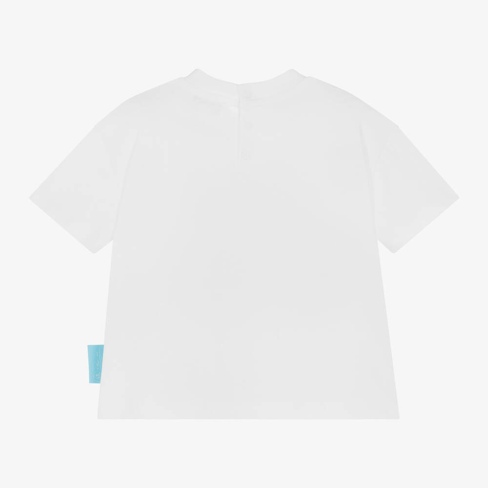 Emporio Armani-White Cotton Smurfs Baby T-Shirt | Childrensalon Outlet