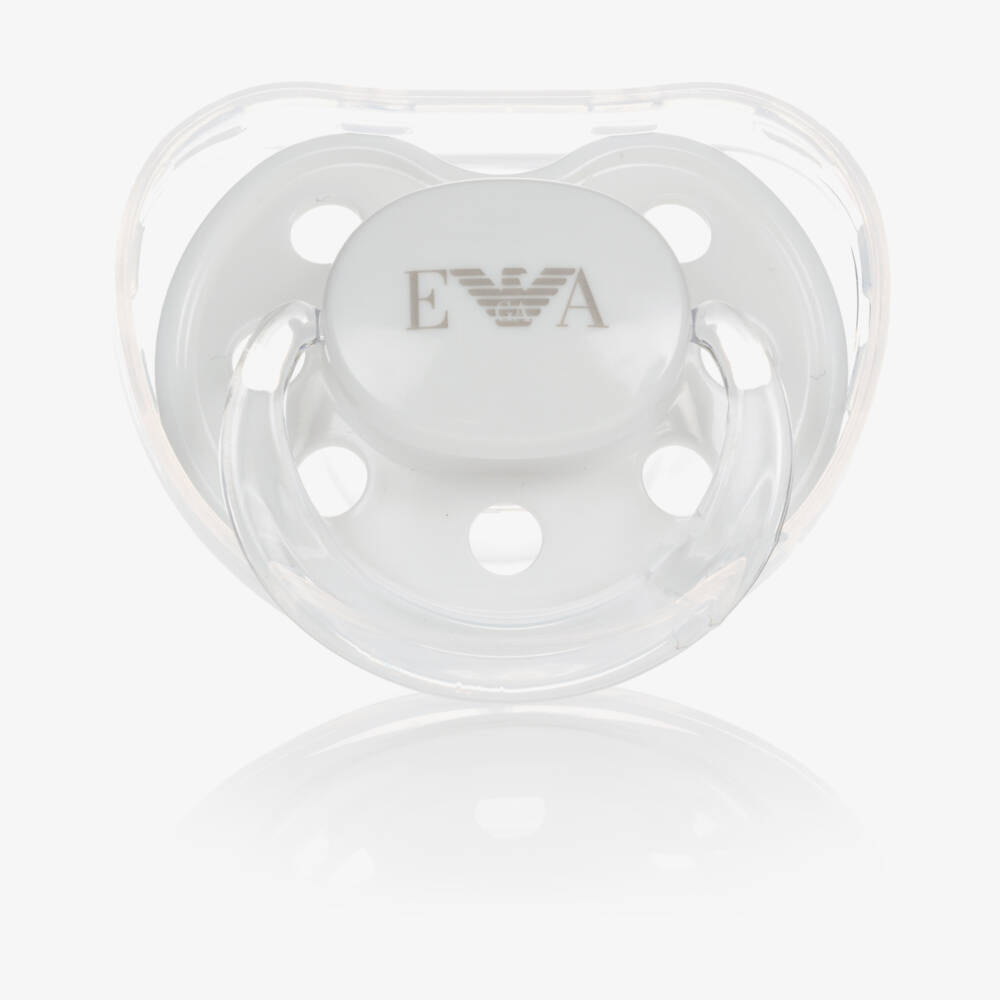 Emporio Armani-White Dummy & Clip Set | Childrensalon Outlet