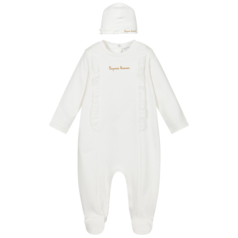 Emporio Armani - White & Gold Babygrow Gift Set | Childrensalon