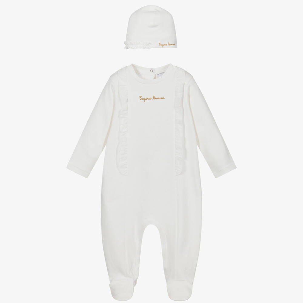 Emporio Armani-White & Gold Babygrow Gift Set | Childrensalon Outlet