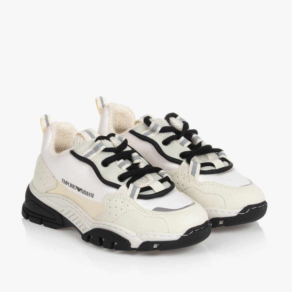 Emporio Armani - Кремово-белые кроссовки со шнурками | Childrensalon