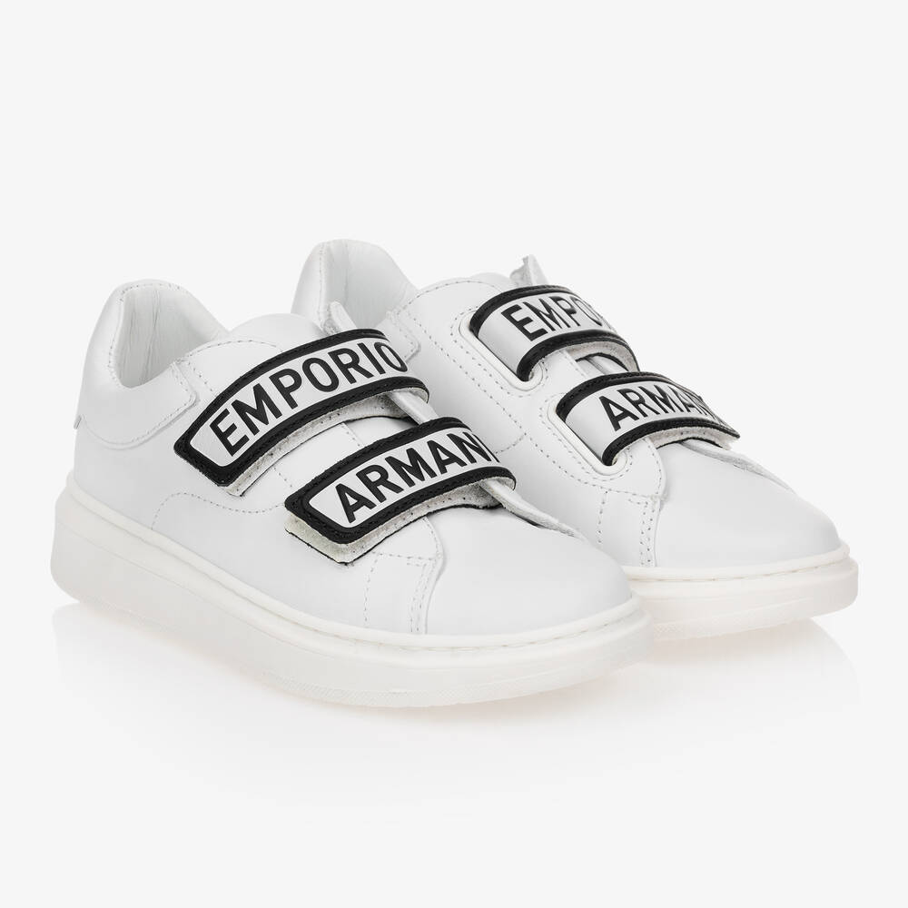 Emporio Armani - Baskets blanches en cuir | Childrensalon