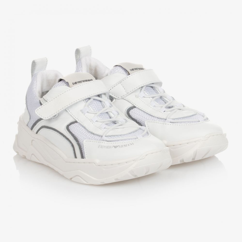 Emporio Armani - Baskets blanches en cuir | Childrensalon