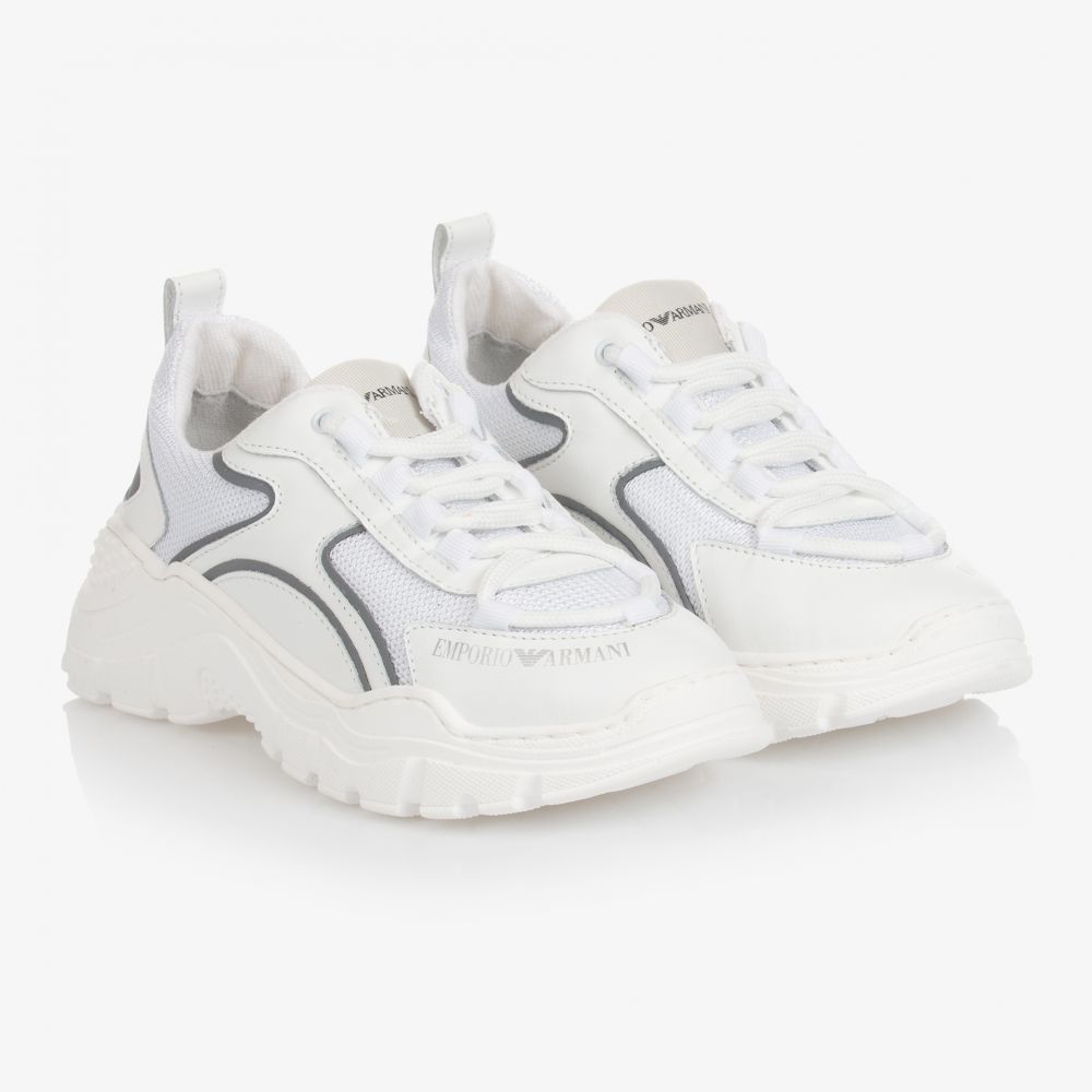 Emporio Armani - White Leather Trainers | Childrensalon