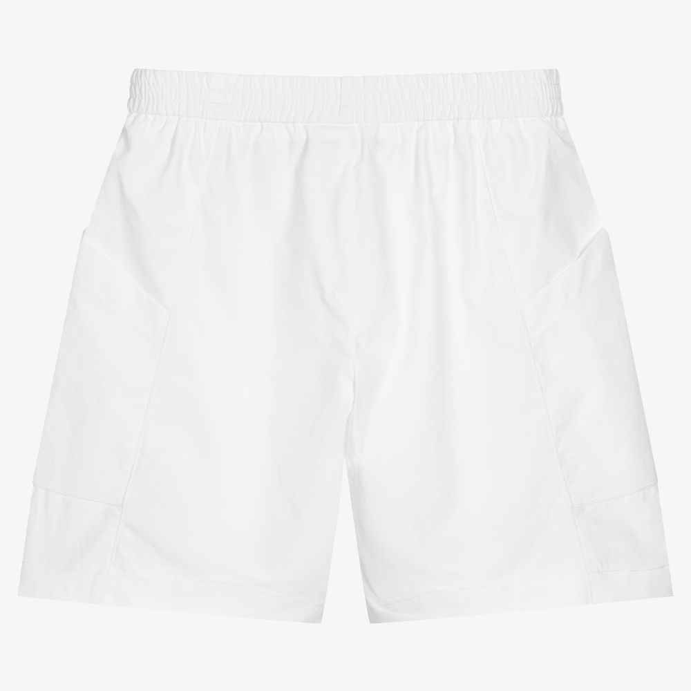 Emporio Armani-White Logo Tape Cotton Shorts | Childrensalon Outlet