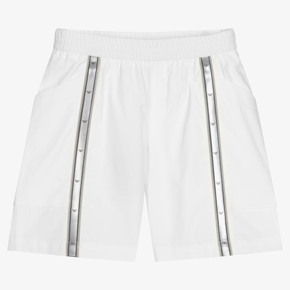 Emporio Armani - White Logo Tape Cotton Shorts | Childrensalon